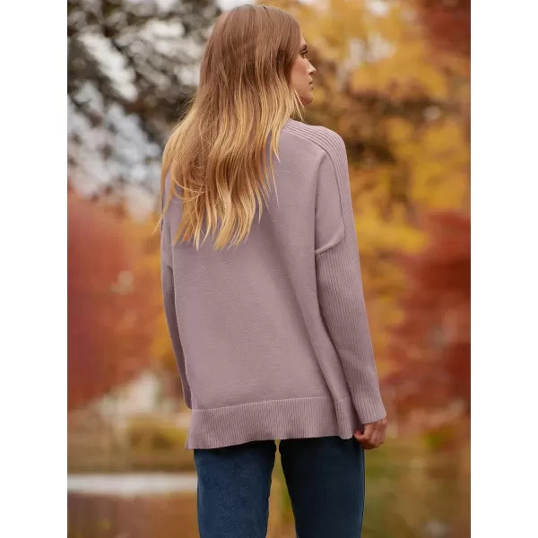 imageANRABESS Womens Turtleneck Oversized Sweaters 2023 Fall Long Sleeve Knit Split Hem Tunic Pullover TopsRed Apricot