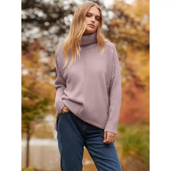 imageANRABESS Womens Turtleneck Oversized Sweaters 2023 Fall Long Sleeve Knit Split Hem Tunic Pullover TopsRed Apricot