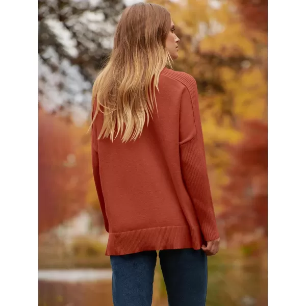 imageANRABESS Womens Turtleneck Oversized Sweaters 2023 Fall Long Sleeve Knit Split Hem Tunic Pullover TopsRust