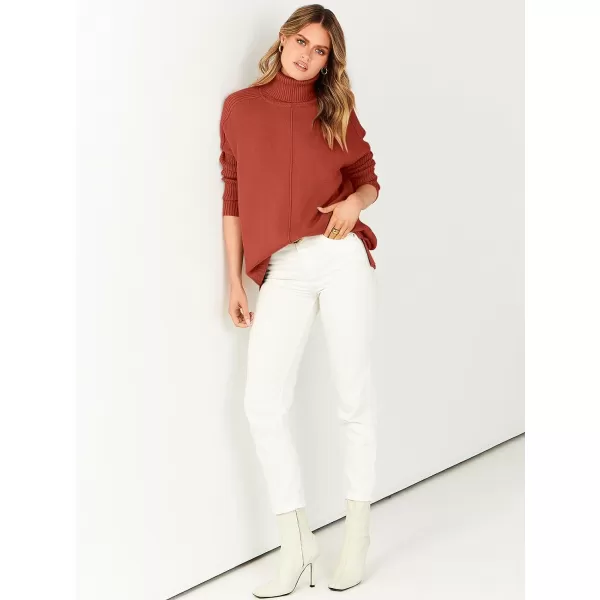 imageANRABESS Womens Turtleneck Oversized Sweaters 2023 Fall Long Sleeve Knit Split Hem Tunic Pullover TopsRust