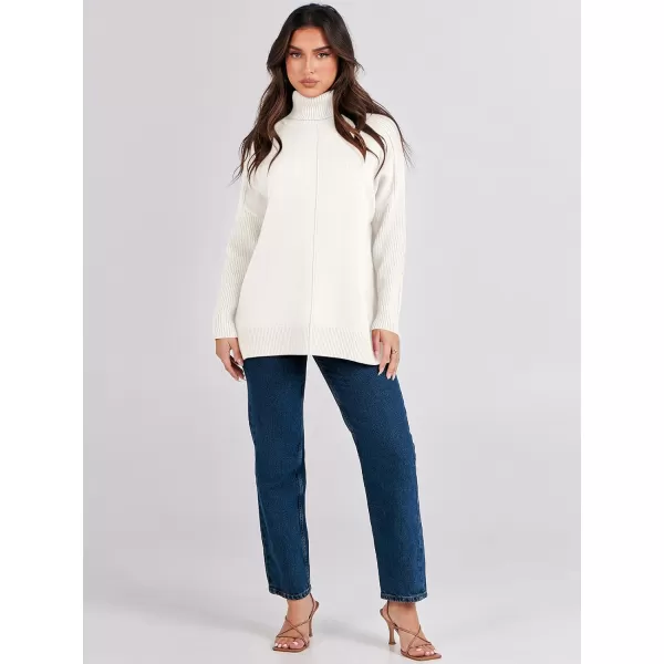 imageANRABESS Womens Turtleneck Oversized Sweaters 2023 Fall Long Sleeve Knit Split Hem Tunic Pullover TopsWhite