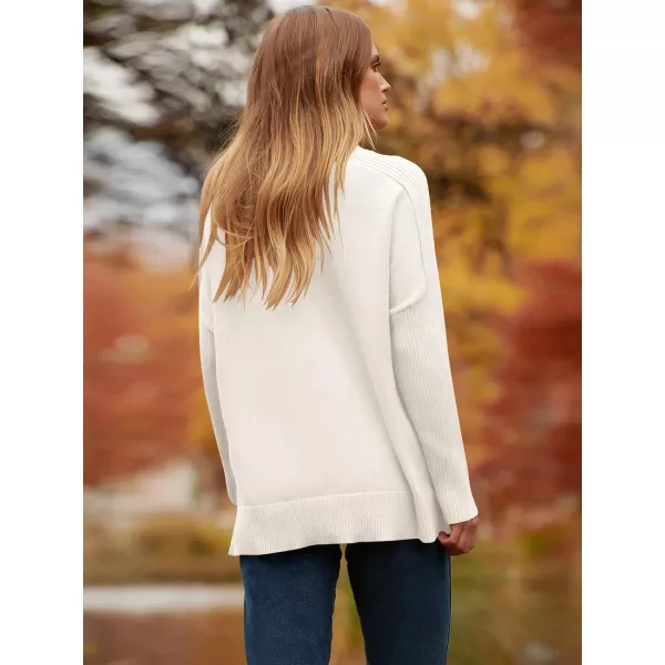 imageANRABESS Womens Turtleneck Oversized Sweaters 2023 Fall Long Sleeve Knit Split Hem Tunic Pullover TopsWhite