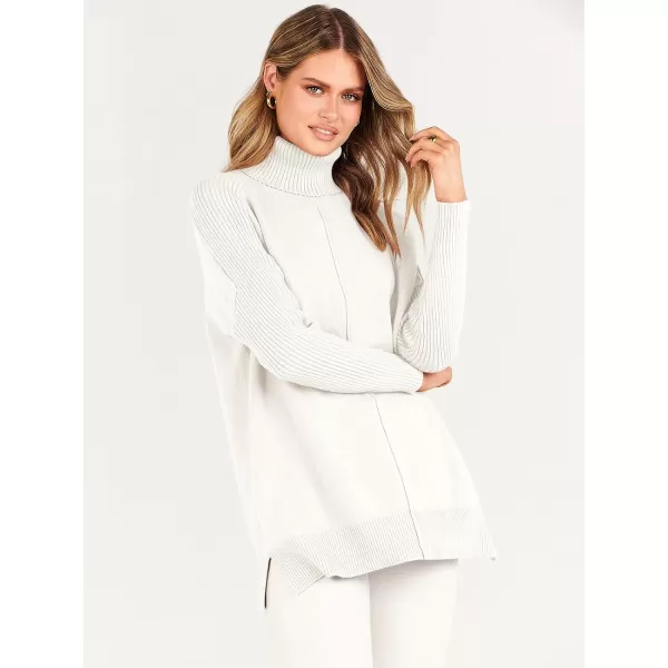 imageANRABESS Womens Turtleneck Oversized Sweaters 2023 Fall Long Sleeve Knit Split Hem Tunic Pullover TopsWhite