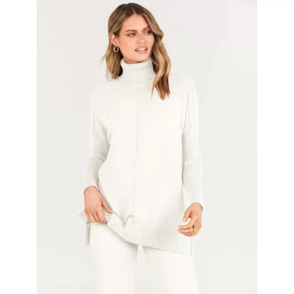 imageANRABESS Womens Turtleneck Oversized Sweaters 2023 Fall Long Sleeve Knit Split Hem Tunic Pullover TopsWhite