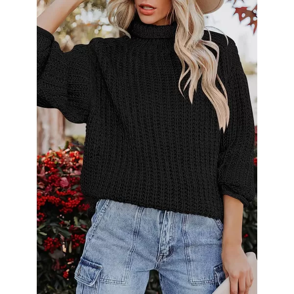 imageANRABESS Womens Turtleneck Oversized Sweaters Batwing Long Sleeve Pullover Loose Chunky Knit Tops1black