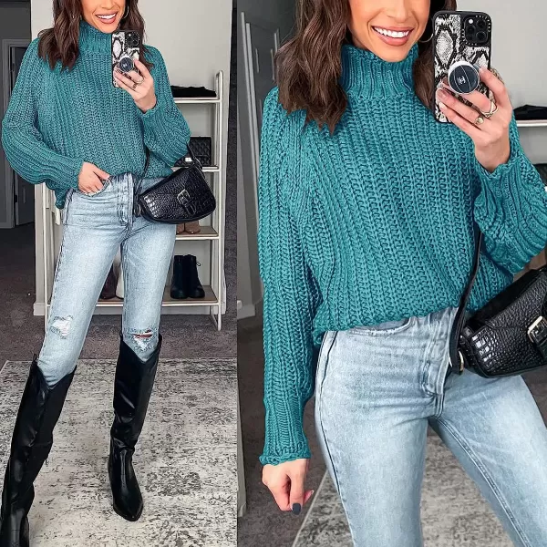 imageANRABESS Womens Turtleneck Oversized Sweaters Batwing Long Sleeve Pullover Loose Chunky Knit Tops1blue