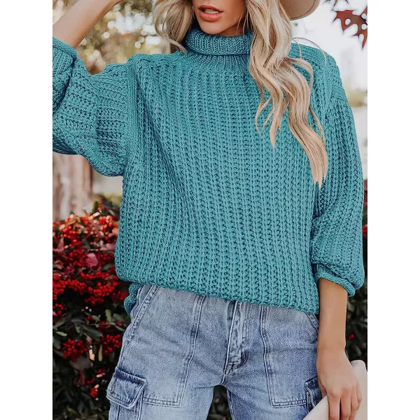 imageANRABESS Womens Turtleneck Oversized Sweaters Batwing Long Sleeve Pullover Loose Chunky Knit Tops1blue