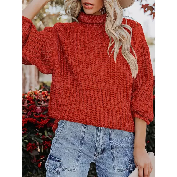 imageANRABESS Womens Turtleneck Oversized Sweaters Batwing Long Sleeve Pullover Loose Chunky Knit Tops1rust Oran