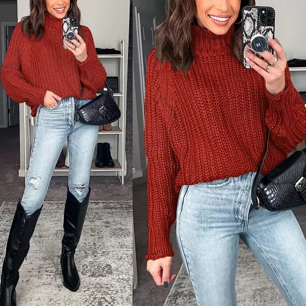 imageANRABESS Womens Turtleneck Oversized Sweaters Batwing Long Sleeve Pullover Loose Chunky Knit Tops1rust Oran