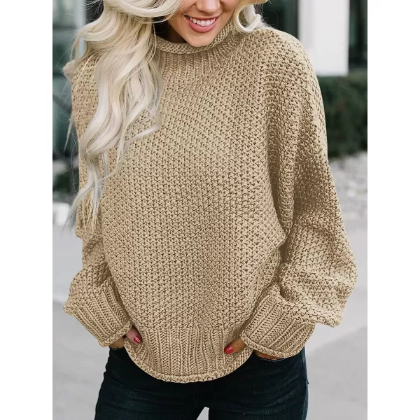 imageANRABESS Womens Turtleneck Oversized Sweaters Batwing Long Sleeve Pullover Loose Chunky Knit TopsKhaki