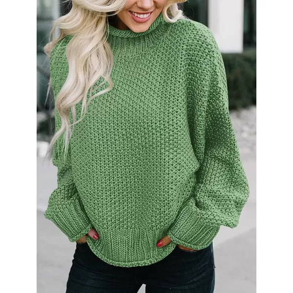 imageANRABESS Womens Turtleneck Oversized Sweaters Batwing Long Sleeve Pullover Loose Chunky Knit TopsLight Green