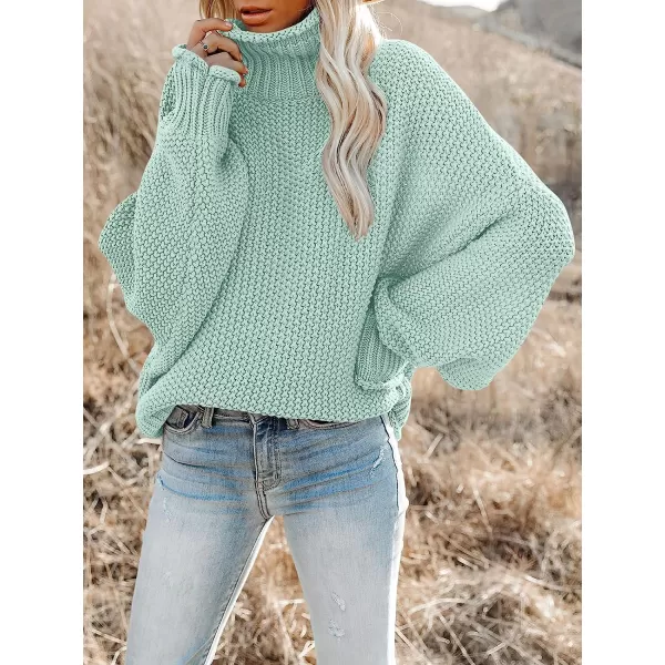 imageANRABESS Womens Turtleneck Oversized Sweaters Batwing Long Sleeve Pullover Loose Chunky Knit TopsMint
