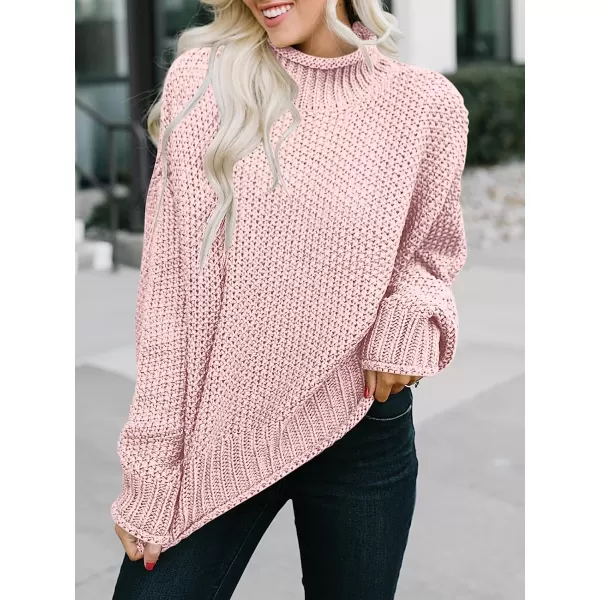 imageANRABESS Womens Turtleneck Oversized Sweaters Batwing Long Sleeve Pullover Loose Chunky Knit TopsPink