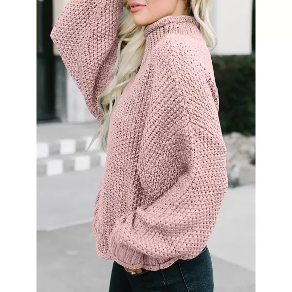 imageANRABESS Womens Turtleneck Oversized Sweaters Batwing Long Sleeve Pullover Loose Chunky Knit TopsPink