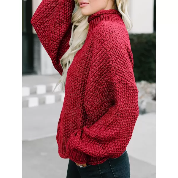 imageANRABESS Womens Turtleneck Oversized Sweaters Batwing Long Sleeve Pullover Loose Chunky Knit TopsRed