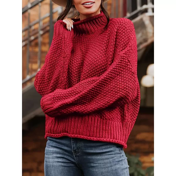 imageANRABESS Womens Turtleneck Oversized Sweaters Batwing Long Sleeve Pullover Loose Chunky Knit TopsRed
