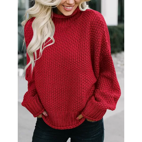 imageANRABESS Womens Turtleneck Oversized Sweaters Batwing Long Sleeve Pullover Loose Chunky Knit TopsRed