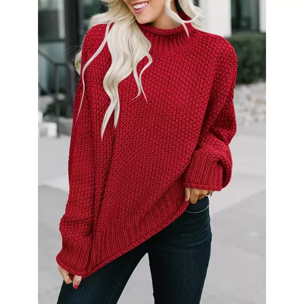imageANRABESS Womens Turtleneck Oversized Sweaters Batwing Long Sleeve Pullover Loose Chunky Knit TopsRed