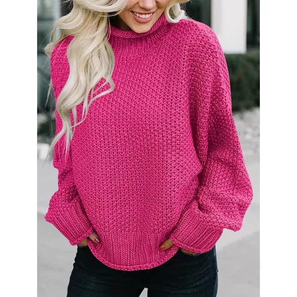 imageANRABESS Womens Turtleneck Oversized Sweaters Batwing Long Sleeve Pullover Loose Chunky Knit TopsRose