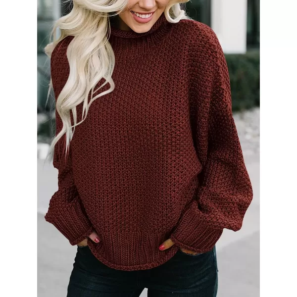 imageANRABESS Womens Turtleneck Oversized Sweaters Batwing Long Sleeve Pullover Loose Chunky Knit TopsWine Red