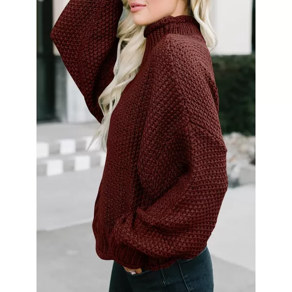 imageANRABESS Womens Turtleneck Oversized Sweaters Batwing Long Sleeve Pullover Loose Chunky Knit TopsWine Red