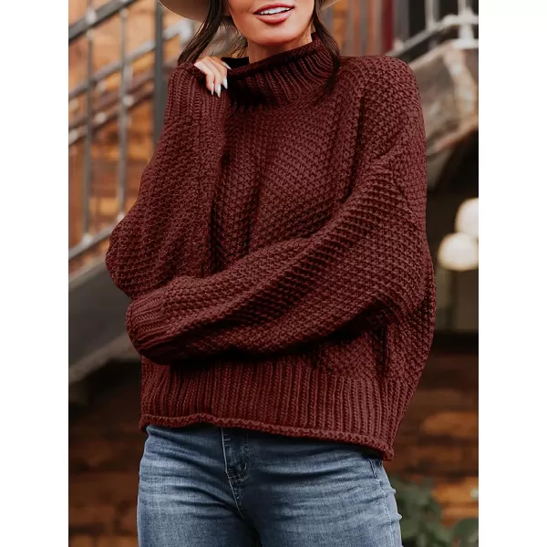 imageANRABESS Womens Turtleneck Oversized Sweaters Batwing Long Sleeve Pullover Loose Chunky Knit TopsWine Red