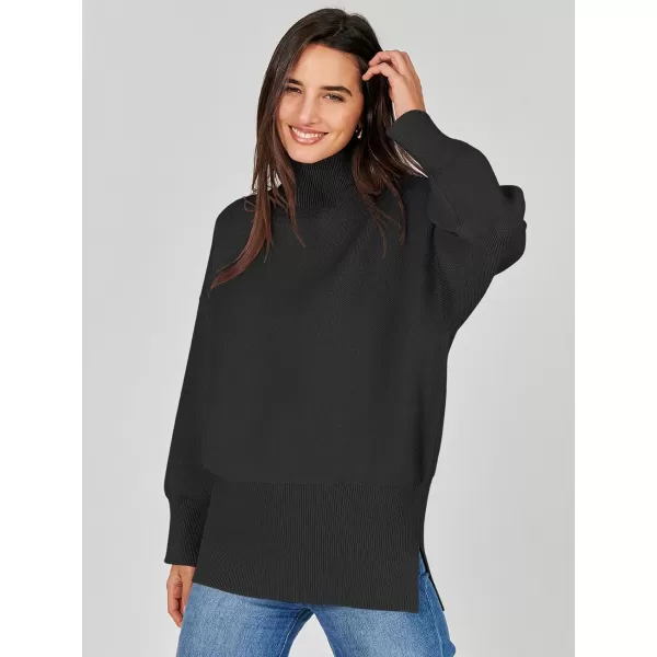 imageANRABESS Womens Turtleneck Oversized Sweaters Long Sleeve Chunky Side Slit Tunic Pullover Sweater Knit TopsBlack