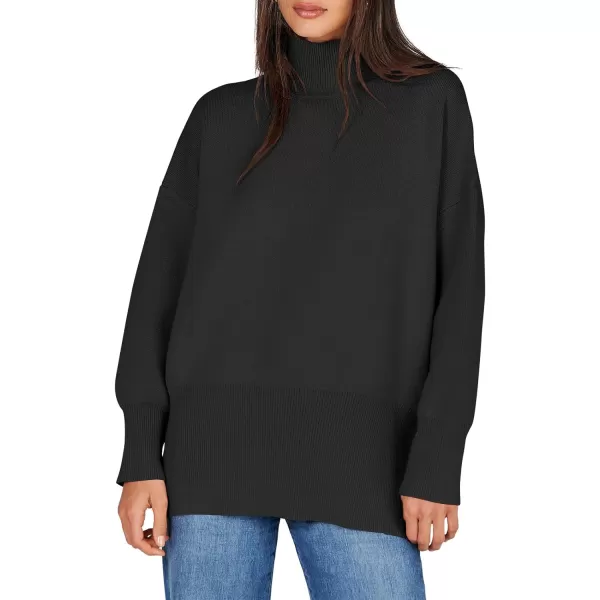 imageANRABESS Womens Turtleneck Oversized Sweaters Long Sleeve Chunky Side Slit Tunic Pullover Sweater Knit TopsBlack