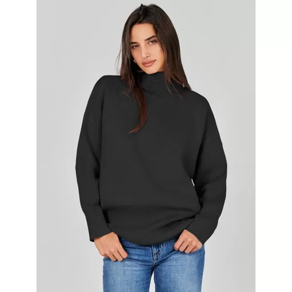 imageANRABESS Womens Turtleneck Oversized Sweaters Long Sleeve Chunky Side Slit Tunic Pullover Sweater Knit TopsBlack