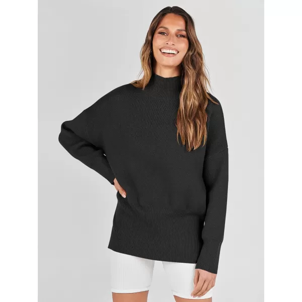 imageANRABESS Womens Turtleneck Oversized Sweaters Long Sleeve Chunky Side Slit Tunic Pullover Sweater Knit TopsBlack