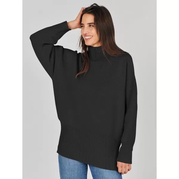 imageANRABESS Womens Turtleneck Oversized Sweaters Long Sleeve Chunky Side Slit Tunic Pullover Sweater Knit TopsBlack