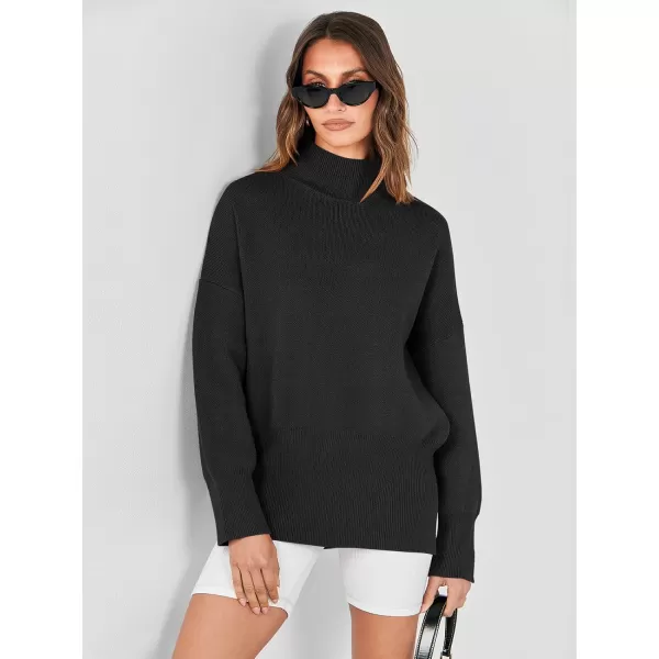 imageANRABESS Womens Turtleneck Oversized Sweaters Long Sleeve Chunky Side Slit Tunic Pullover Sweater Knit TopsBlack