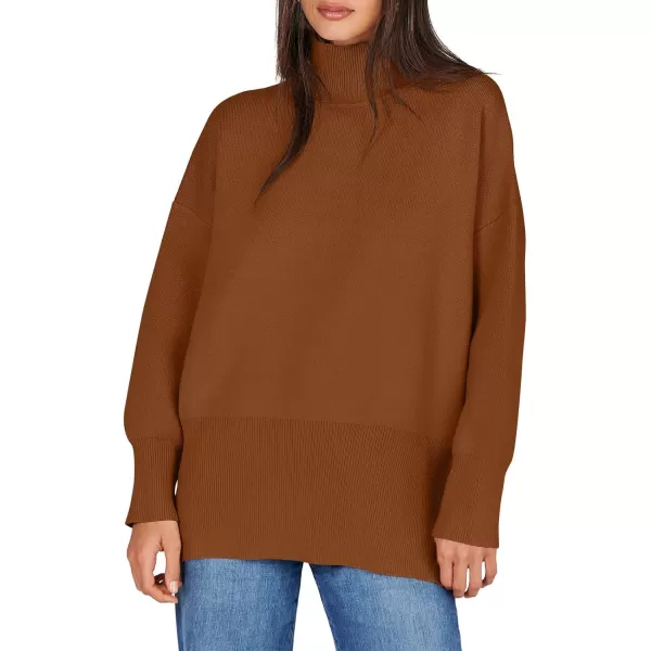 imageANRABESS Womens Turtleneck Oversized Sweaters Long Sleeve Chunky Side Slit Tunic Pullover Sweater Knit TopsBrown