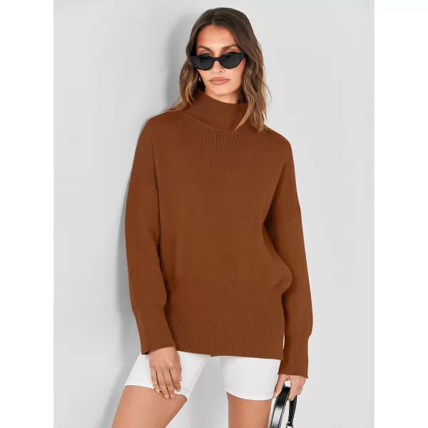 imageANRABESS Womens Turtleneck Oversized Sweaters Long Sleeve Chunky Side Slit Tunic Pullover Sweater Knit TopsBrown