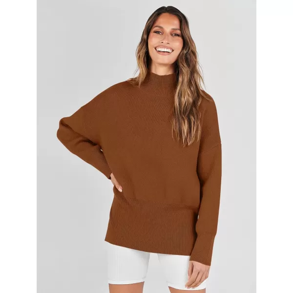 imageANRABESS Womens Turtleneck Oversized Sweaters Long Sleeve Chunky Side Slit Tunic Pullover Sweater Knit TopsBrown