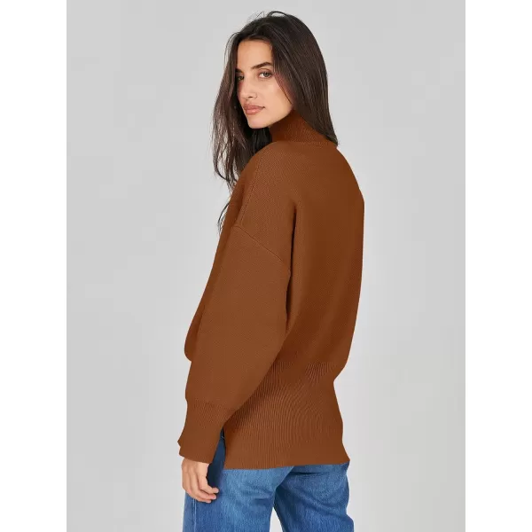 imageANRABESS Womens Turtleneck Oversized Sweaters Long Sleeve Chunky Side Slit Tunic Pullover Sweater Knit TopsBrown