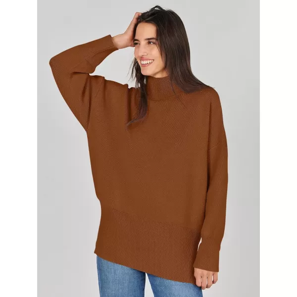imageANRABESS Womens Turtleneck Oversized Sweaters Long Sleeve Chunky Side Slit Tunic Pullover Sweater Knit TopsBrown