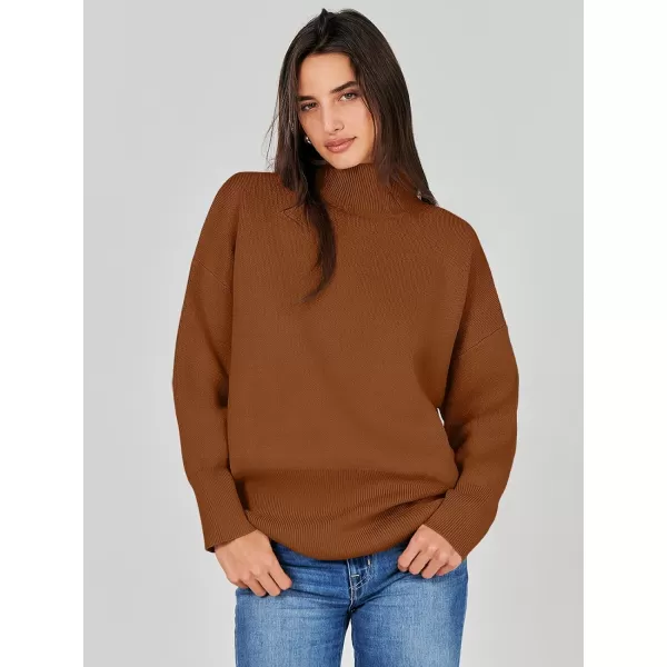 imageANRABESS Womens Turtleneck Oversized Sweaters Long Sleeve Chunky Side Slit Tunic Pullover Sweater Knit TopsBrown