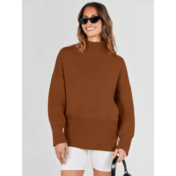 imageANRABESS Womens Turtleneck Oversized Sweaters Long Sleeve Chunky Side Slit Tunic Pullover Sweater Knit TopsBrown