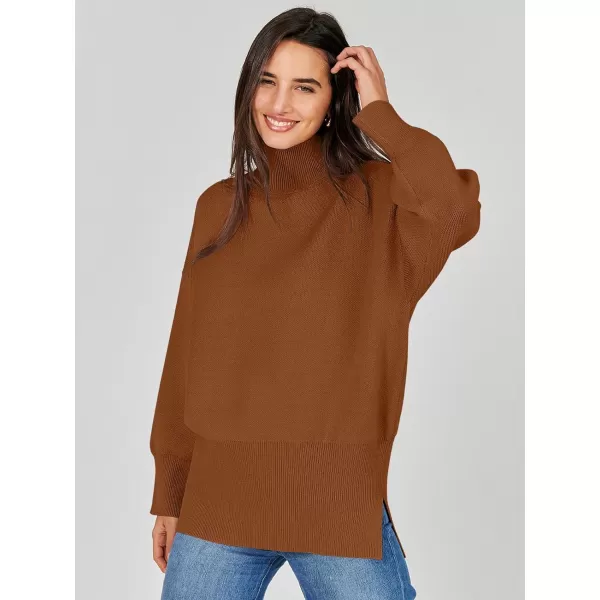 imageANRABESS Womens Turtleneck Oversized Sweaters Long Sleeve Chunky Side Slit Tunic Pullover Sweater Knit TopsBrown