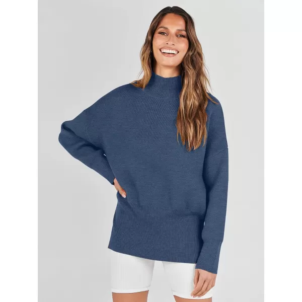 imageANRABESS Womens Turtleneck Oversized Sweaters Long Sleeve Chunky Side Slit Tunic Pullover Sweater Knit TopsDeep Blue