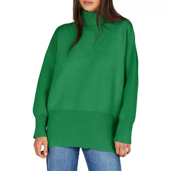 imageANRABESS Womens Turtleneck Oversized Sweaters Long Sleeve Chunky Side Slit Tunic Pullover Sweater Knit TopsGreen