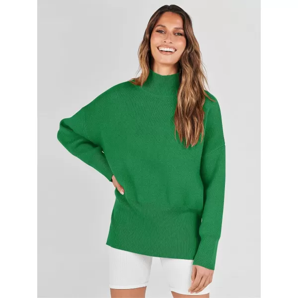 imageANRABESS Womens Turtleneck Oversized Sweaters Long Sleeve Chunky Side Slit Tunic Pullover Sweater Knit TopsGreen