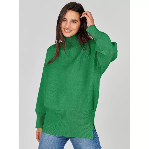 imageANRABESS Womens Turtleneck Oversized Sweaters Long Sleeve Chunky Side Slit Tunic Pullover Sweater Knit TopsGreen