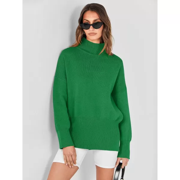 imageANRABESS Womens Turtleneck Oversized Sweaters Long Sleeve Chunky Side Slit Tunic Pullover Sweater Knit TopsGreen