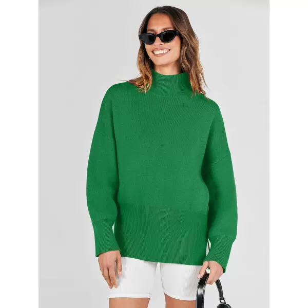imageANRABESS Womens Turtleneck Oversized Sweaters Long Sleeve Chunky Side Slit Tunic Pullover Sweater Knit TopsGreen