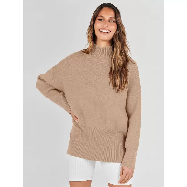 imageANRABESS Womens Turtleneck Oversized Sweaters Long Sleeve Chunky Side Slit Tunic Pullover Sweater Knit TopsLight Camel