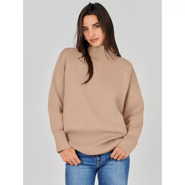 imageANRABESS Womens Turtleneck Oversized Sweaters Long Sleeve Chunky Side Slit Tunic Pullover Sweater Knit TopsLight Camel