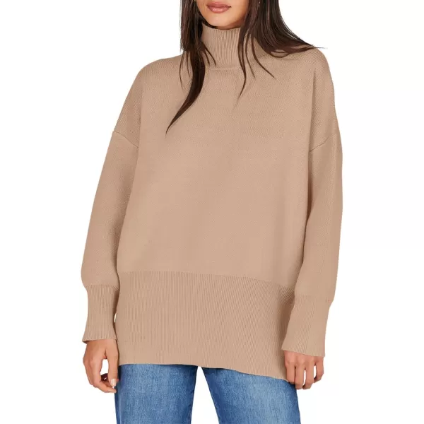 imageANRABESS Womens Turtleneck Oversized Sweaters Long Sleeve Chunky Side Slit Tunic Pullover Sweater Knit TopsLight Camel