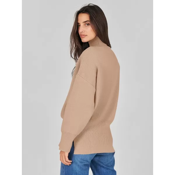 imageANRABESS Womens Turtleneck Oversized Sweaters Long Sleeve Chunky Side Slit Tunic Pullover Sweater Knit TopsLight Camel